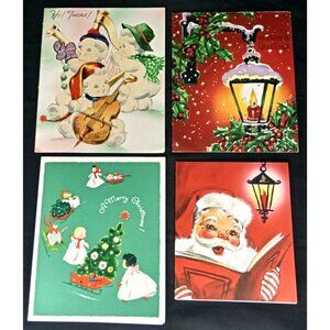 Mid Century Modern Christmas Greeting Card Set Of 4 VTG Holiday Ephemera 1950s